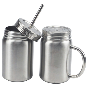 Amazon top seller sublimation 500ml double wall vacuum insulated mug 17oz stainless steel mason jars with handle and lid straw