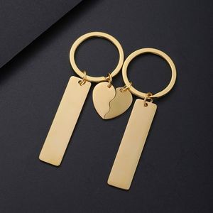 Porte-clés personnalisé pour couple avec impression couleur au laser, matériau vierge, porte-clés en métal rectangulaire demi-cœur gravé - Product Image 5