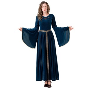 Vestido largo de estilo medieval para mujer adulta, disfraz rojo y azul para actuación en escenario - Product Image 5