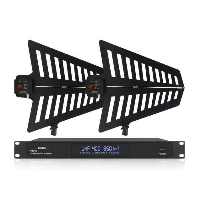 XTUGA GA816 Metal Antenna Distribution System Wireless Microphone 10 UHF Channel Signal Booster Amplifier with Noise Cancelling