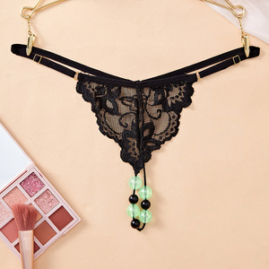 String sexy en dentelle noire Ding Zhi Mei, perles qui brillent dans le noir, lingerie féminine. - Product Image 1