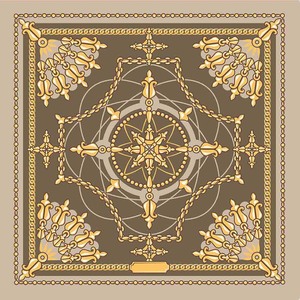 70x70cm Ornate Baroque Chain Print Polyester Satin <b>Square</b> <b>Scarf</b> Luxury Compass Motif Neck <b>Scarves</b> for Women - Product Image 1