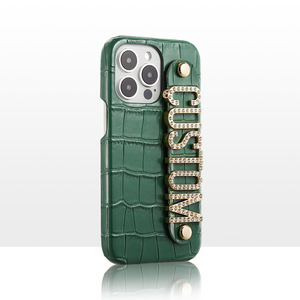 Custodia per telefono in pelle con motivo a coccodrillo personalizzato di lusso con fibbia in <span class=keywords><strong>oro</strong></span> con motivo iniziale custodia per iPhone 7-15 Pro Max - Product Image 6