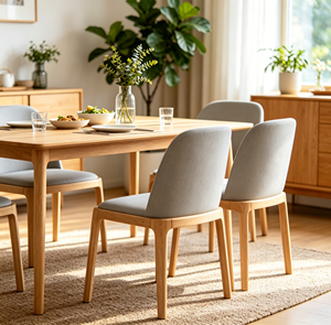 Chaise de salon scandinave moderne, revêtement en lin gris clair, pieds en bois, design ergonomique, multi-usages pour l'ameublement de la maison - Product Image 5