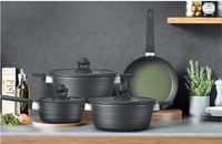 Ensemble de casseroles en aluminium antiadhésif, style tendance, résistant au four, avec poignée amovible et couvercle en verre et silicone