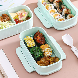 Boîte à lunch en plastique rectangulaire à compartiments, simple ou double couche, avec couverts, pour étudiants, employés de bureau, pique-niques et plats à emporter - Product Image 3