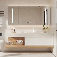 CBMMart Tiroirs à fermeture en douceur à cadre fin haut de gamme Double éviers Comptoir en quartz grain de marbre Armoires de salle de bain