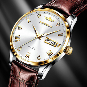 Montre pour homme tout-en-un avec double calendrier, bracelet en cuir, résistante à l'eau, lumineuse - Product Image 1