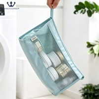Sac de toilette portable pour femme avec logo personnalisé, couleur unie, grande capacité, sac à maquillage