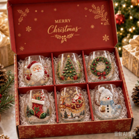 Verre à vin en verre borosilicate de Noël, motif Père Noël et bonhomme de neige, verre à boire résistant à la chaleur, décoration de table de Noël, cadeau de fêtes