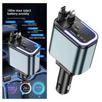 Chargeur de voiture rétractable 5-en-1 avec charge rapide 180W et lecteur MP3 Bluetooth, émetteur FM