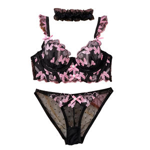 Ensemble de <span class=keywords><strong>lingerie</strong></span> 3 pièces en dentelle noire et rose papillon 2026, léger et respirant, soutien-gorge et culotte, femme <span class=keywords><strong>sexy</strong></span>, romantique, maille intime, taille XL - Product Image 6