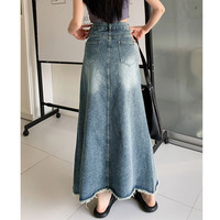 Jupe en jean évasée inspirée des créateurs, style preppy, séchage rapide, coupe amincissante pour le printemps ; poches élégantes, taille haute