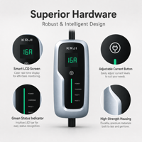 Chargeur de voiture électrique portable 16 à 32A réglable 250VAC IP54 étanche avec écran OLED et multiples protections de sécurité