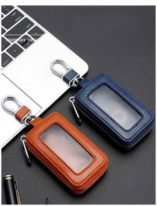 Premium Fashion Leather Portable Car Key Fob Holder Zipper-Elegant Universal Keychain Case for Men/Women Promotional Gift Ready - Product Image 3