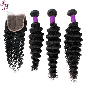 FH Wholesale <b>Cheap</b> Remy Hair Bundles 4x4 Transparent Lace Closure Raw Virgin Human Hair Closure with 3 Bundles - Product Image 1