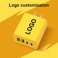 Adaptor seluler portabel mendukung 65W, aksesori pengisian cepat Multiport Usb kuning Tipe C colokan pengisi daya dinding