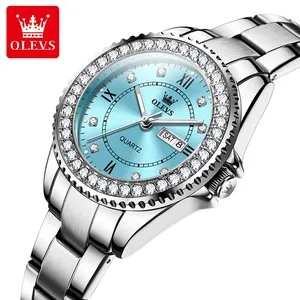 OLEVS 9993 New Style Oem Customized Logo Waterproof Diamond Stainless Steel Fashion Elegant Calendar Lady Quartz Watch For Woman
