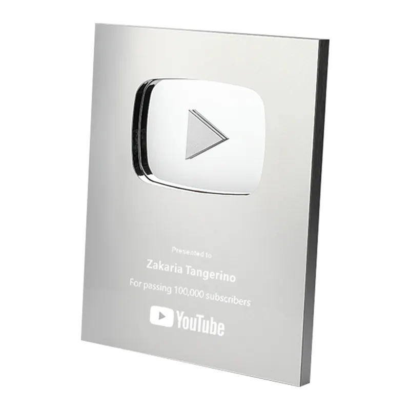 2023 Plata UV impresión YouTube placa Premio Venta al por mayor para actividades promocionales