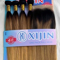 Lot de 4+1 mèches de cheveux humains brésiliens vierges bruts avec closure, alignées sur la cuticule, pour extensions en vrac