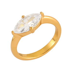 Anillo de Acero Inoxidable Chapado en Oro de 18K, Impermeable, con Piedra Natural de Ojo de Caballo <span class=keywords><strong>Grande</strong></span>, Chapado en Oro de 18K, a la Moda - Product Image 1