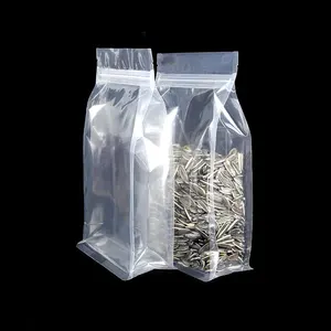 Resealable Doypack Clear Transparent Plastic Stand Up 8 Side Quad Seal Block Bottom Gusset Box Pouch Zipper Bag