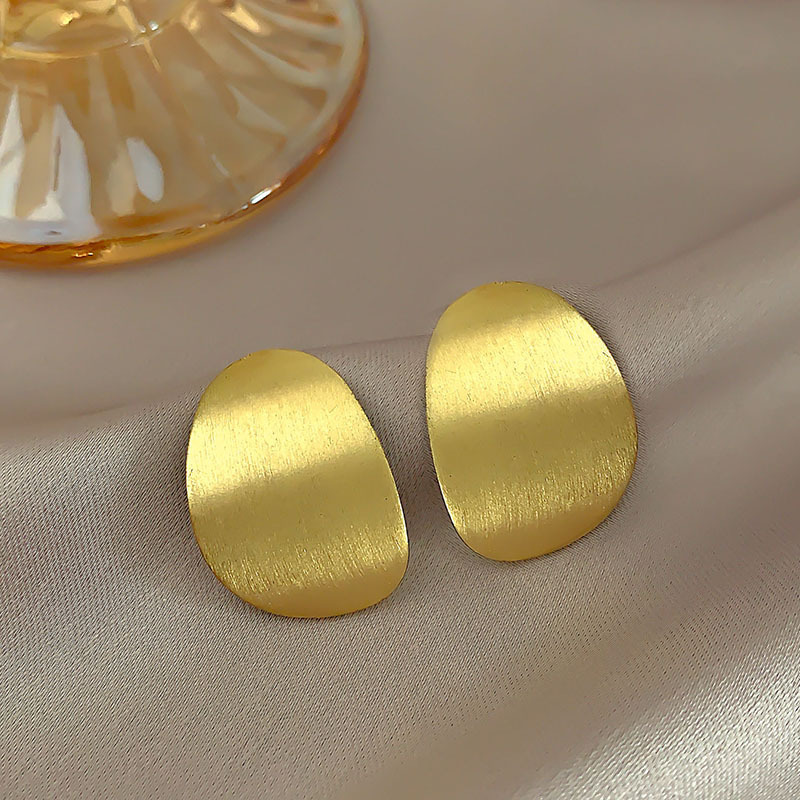 gold Oval Smooth Surface Stud Earrings