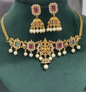 สร้อยคอจี้ทองหุ้มทองแดงอินเทรนด์สำหรับผู้หญิง ยี่ห้อ Twini พร้อมสร้อยแบบกล่องประดับทับทิมและมุกเทียม เหมาะสำหรับงานแต่งงานและงานหมั้น รุ่น 281 - Product Image 2