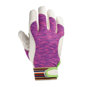 Gants de travail en cuir avec bouts des doigts texturés, bracelet élastique antidérapant, gants de sécurité polyvalents, manchette rayée rose et blanche - Product Image 2