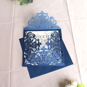 Unique Design Navy And White Laser Cut Paper Cover Hot Stamping Foil Paper Cards DIY Elegant Wedding Invitation Set