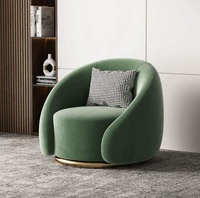 Canapé d'appoint pivotant moderne en velours avec base en métal doré, coussin pied-de-poule, style baril rond pour salon