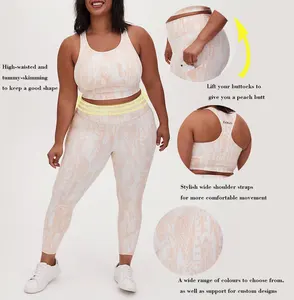 Biểu Tượng Tùy Chỉnh Cộng Với Kích Thước Hai Mảnh Activewear Phụ Nữ 1x-6x Áo Ngực Thể Thao In Yoga Đặt Tập Thể Dục Mặc