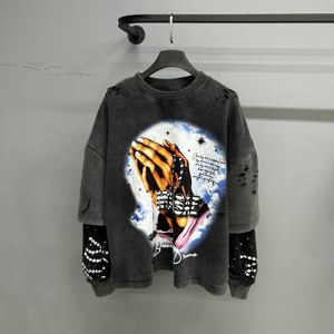 Мужские негабаритные винтажные уличные футболки на заказ, плотные укороченные 100% с логотипом, хлопковые укороченные квадратные - Product Image 2