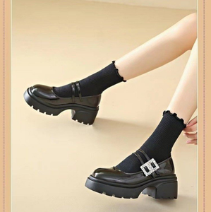 Womens Gothic Lolita Boat Shoes <b>Platform</b> Ankle Strap Chunky Heel Uniform Dress <b>Pumps</b> Breathable Spring <b>Black</b> - Product Image 2
