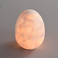 Lampe de table en albâtre naturel en forme d'œuf avec base en aluminium, lumière décorative LED chaude pour salon et chambre à coucher