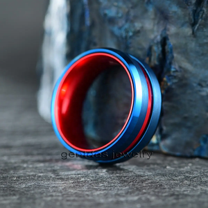 Ювелирное изделие Gentdes: кольцо из вольфрама синего цвета с матовой отделкой, с красными канавками, обручальное кольцо из вольфрама, <span class=keywords><strong>3</strong></span> в <span class=keywords><strong>1</strong></span>. - Product Image 4
