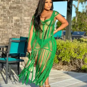 TS1253 nueva moda Sexy Bikinis traje de baño cubrir Ups vestido de ganchillo ropa de <span class=keywords><strong>playa</strong></span> cubrir trajes de baño para mujeres borla Vestido de <span class=keywords><strong>playa</strong></span> - Product Image 1