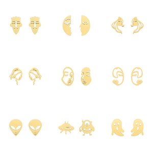 تعزيز وجه تجريدي فريد من الفولاذ المقاوم للصدأ أقراط مسمار للرجال والنساء - Product Image 4