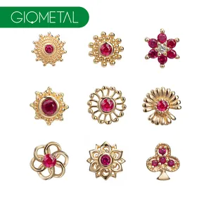 Giometal Luxury Piercing Jewelry 18KT Solid Gold 25g Threadless Ends Tops With Pigeon's Blood Ruby Piercing Manufacturer