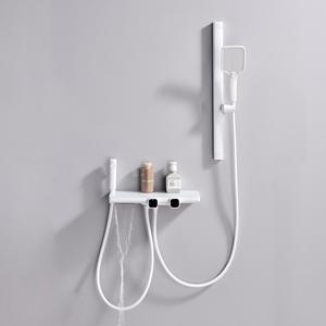 Ensemble de douche thermostatique élégant en laiton blanc Pomme de douche à cascade triple fonction avec tige de levage réglable et support de rangement - Product Image 2