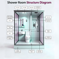 Cabine de douche en verre préfabriquée intégrée, design moderne et luxueux, forme carrée, verre trempé, alliage d'aluminium, modulaire, prête à l'emploi