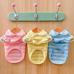 Weiwang Pet Dog <b>Cat</b> Vest Summer Lace Puff Sleeve Striped Cotton <b>Clothes</b> <b>For</b> Bichon Frise Teddy Pomeranian - Product Image 1