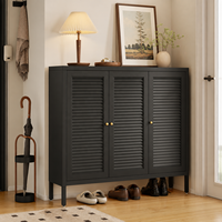 Armoire de rangement moderne en métal fin avec portes à persiennes, étagères réglables, meuble à chaussures pour entrée, couloir, mobilier de maison