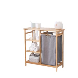 Étagère de rangement pour salle de bain Weijia en bambou, multi-niveaux, sur pied, avec panier à linge pour toilettes, lavabo, chambre à coucher - Product Image 5