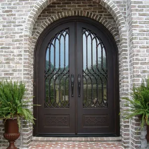 Modern dekoratif çelik güvenlik giriş çift kapı tasarımı ferforje metal ön kapılar
