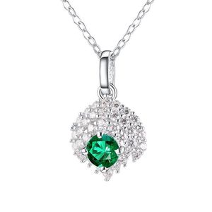 925 Sterling Silver Halo <b>Pendant</b> Necklace, Round Cut Lab Created <b>Emerald</b> with CZ Accent - Product Image 1