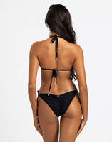 Ensemble de bikini en maille polyester solide fait main pour femmes avec doublure en nylon, haut triangle à nouer, bas à nouer sur les côtés, maillot de bain deux pièces