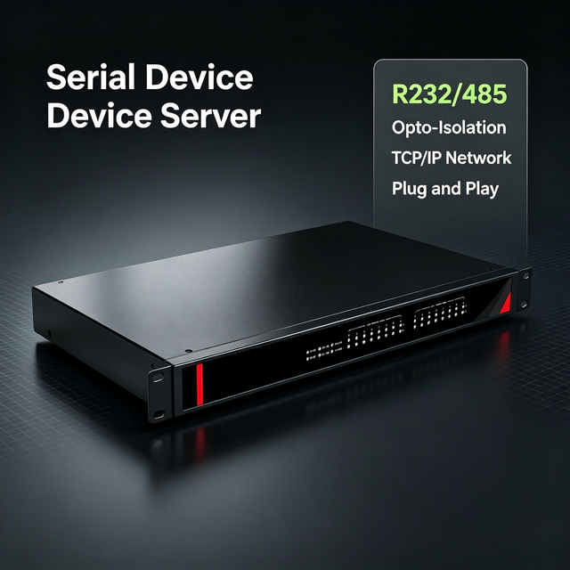 1U 19" Rack Mount Serial Device Server, 8-Port RS232/485 to Ethernet, TCP/UDP Transparent, Virtual COM, 2.5KV Isolation, 12-48V
