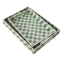 Ensemble de plateaux en nacre naturelle à motif vert, plateau de rangement luxueux fait main avec fonction de rangement de bureau intégrée