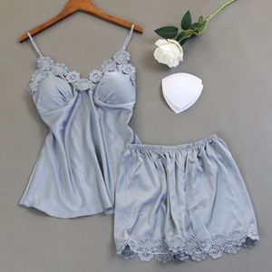 Conjunto de Pijama de Dos Piezas de Seda Artificial, Sexy y Cómodo, con Encaje, para <span class=keywords><strong>el</strong></span> Hogar - Product Image 4